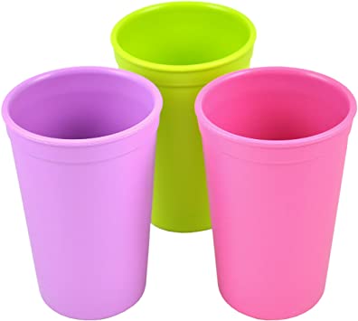 Re-Play Made in the USA 3pk Drinking Cups for Baby and Toddler - Purple, Green, Bright Pink (Butterfly)