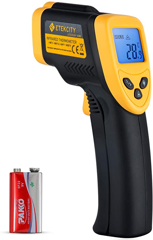 Etekcity Lasergrip 1080 Non-Contact Digital Laser Infrared Thermometer Temperature Gun -58℉~1022℉ (-50℃～550℃), Yellow and Black