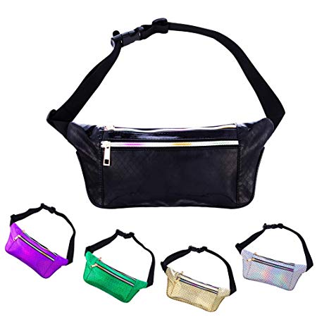 iAbler Mermaid Rave Fanny Packs - Waist Bag for Festival Women, Men 80s Cute Fashion Neon Fanny Pack Water-Resistance with Adjustable Belt for Party, Festival, Rave, Hiking, Trip