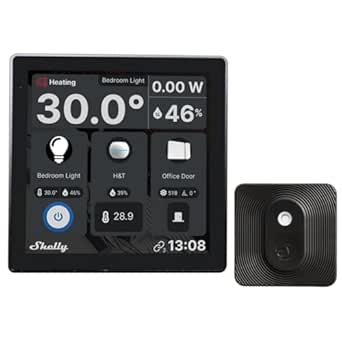 Shelly Wall Display Schwarz   Blu H&T Schwarz (Bundle), Smarte Steuerung und Umweltüberwachung Starterpaket, WLAN & Bluetooth, Thermostat, Integriertes 5-A-Relais, Neutralleiter erforderlich