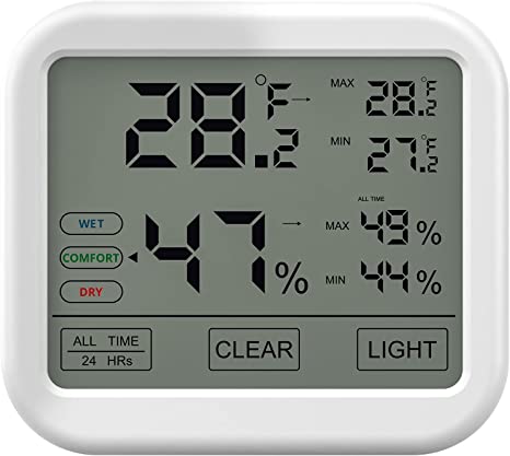 VOLUEX Hygrometer Thermometer, Room Hygrometer Humidity Meter Accurate Desk Indoor Digital Thermo-Hygrometer with Temperature and Humidity Monitor, with LCD Display, Touch Backlight