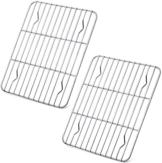 P&P CHEF Cooling Rack Pack of 2, Stainless Steel cooking Rack for Cooling Baking Roasting Grilling Drying, Rectangle 9.7'' x 7.3'' x 0.6'', Fits Small Toaster Oven, Oven & Dishwasher Safe