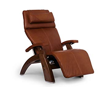 Perfect Chair Human Touch PC-610 Live Power Omni-Motion Walnut Zero-Gravity Recliner Premium Leather Fluid-Cell Cushion Memory Foam Jade Heat - Cognac Premium Leather