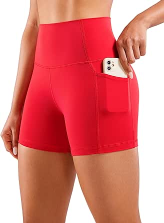 CRZ YOGA Women's Naked Feeling Biker Shorts - 4''/ 5''/ 6''/ 8'' High Waisted Yoga Gym Spandex Shorts Side Pockets