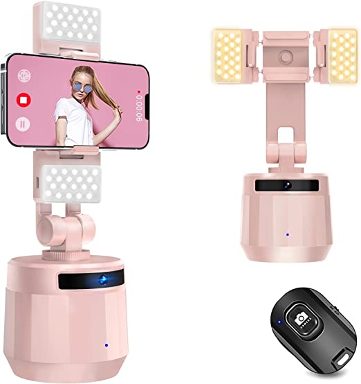 Auto Tracking Phone Holder for Video Recording, YENDILI 360 Rotation Phone Camera Holder Stand Mount Auto Face Motion Tracking Tripod Selfie Stick for iPhone TikTok Live Streaming Vlogging Kit, Pink