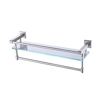 KES A2225-2 SUS304 Stainless Steel Bathroom Glass Shelf Wall Mount with Towel Bar and Rail, Brushed Finish