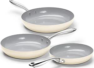 MICHELANGELO Non Stick Frying Pans Set - Ceramic Frying Pans Nonstick, 8'', 9.5'' & 11'' Nonstick Frying Pan Set, Non-Toxic, Ceramic-Coated, Beige