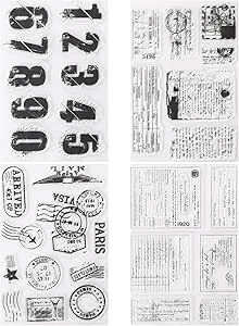 4 Themes 34Pcs Clear Stamps, Retro Rubber Stamps for DIY Crafts Special Delivery Stamps Vintage Post Ticket Stamps Transparent Silicone Stamps Journal Stamps for Card Making DIY Scrapbooking