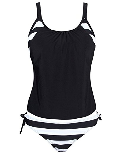 Eternatastic Women's Stripes Lined Up Double Up Tankini Swimwear Swimsuit