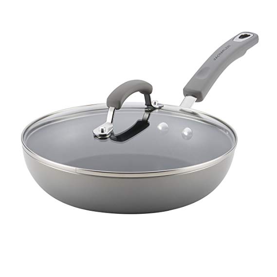 Rachael Ray Classic Brights Hard Enamel Nonstick 9.5-Inch Deep Skillet, Sea Salt Gray