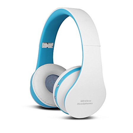 FX-Victoria Over Ear Headphone On Ear Headphone Stereo Foldable Headset Lightweight Headset with Built in Microphone and Volume Control, with Dual Mode for  PC/ Cell Phones/ TV, White with Blue