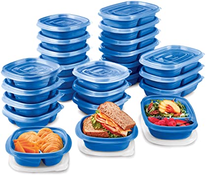 Rubbermaid 2117365 TakeAlongs On The Go Food Storage and Meal Prep Containers, Set of 25 (50 Pieces Total), Marine Blue