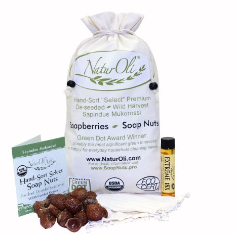 NaturOli Soap Nuts  Soap Berries 2-Lbs USDA ORGANIC 480 loads  18X BONUS 12 loads Select Seedless 2 Wash Bags Tote Bag 8-pgs info Organic Laundry Soap  Natural Cleaner Processed in USA
