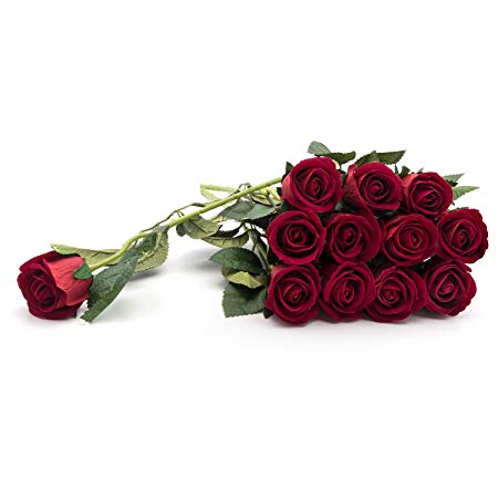 Royal Imports Artificial Silk Roses Velvet 15” Long Stemmed, 1 Dozen Flowers for Bouquets, Mother's Day, Weddings or Gift - Red