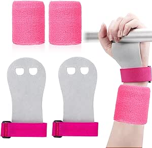 2 Pcs Gymnastics Grips Wristbands Sets, Sweatbands Headband Set, Pink Gymnastics Grips for Girls & Boys, Medium Gymnastics Grips for Exercise and Workout(Medium, Pink)