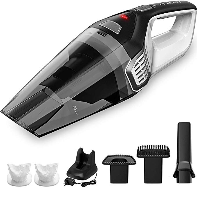 Homasy Portable Handheld Vacuum Cleaner Cordless, Powerful Cyclonic Suction Cleaner, Rechargeable 14.8V Lithium w/Quick Charge, Wet Dry Vacuum Cleaner for Pet Hair, Dust, Gravel Cleaning, Black