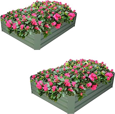 LUCKYERMORE Galvanized Raised Garden Bed Planter Box 4'x3'x1' Anti-Rust Coated Raised Garden Bed Outdoor for Vegetables Herbs Flowers Metal Planters Use Cama de jardín, Rectangle 2 Pack,Green