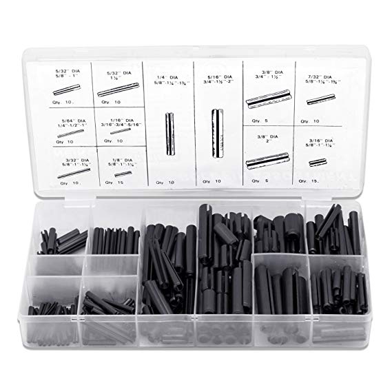 Neiko 50412A Roll Pin Assortment Set with Storage Case, 315 Pieces | Spring Steel