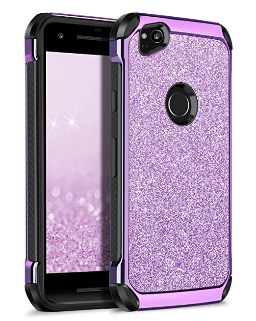 BENTOBEN Case for Google Pixel 2, Shockproof Slim High Impact Resistant Bling Glitter Sparkly Hybrid 2 in 1 Hard PC Cover Soft TPU Bumper Protective Case Cover for Google Pixel 2 (2017),Purple