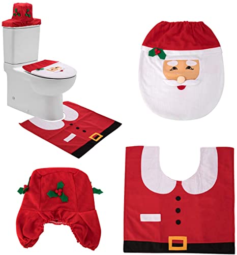 ARCCI Christmas Toilet Cover Happy Santa Toilet Lid Cover & Rug Set, Christmas Bathroom Decorations