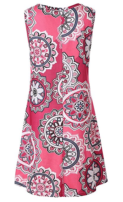 Demetory Women's Summer Floral Print Sleeveless Scoop Neck Tunic Dress with Pocket