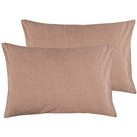 NTBAY Queen Size Pillowcases Set of 2, 100% Stone Washed Cotton, Reduces Allergies and Respiratory Irritation, Vintage Style, Breathable, Coffee