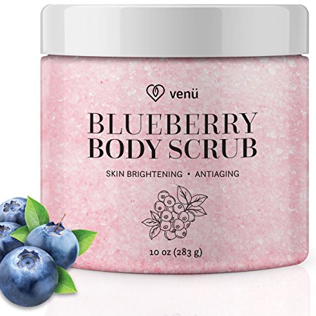 Body Scrub - Daily Exfoliating Treatment to Brighten Skin - Anti-Aging, Anti-Microbial and Anti-Inflammatory Properties - For Varicose and Spider Veins and More - By Venu (Blueberry)