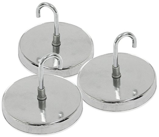 Master Magnetics MHHH20X3 Magnetic Hook with Handy Hook Chrome Plate, 2.04-Inch Diameter, 1.275-Inch Total Height, 20 Pounds, Silver (Pack of 3)