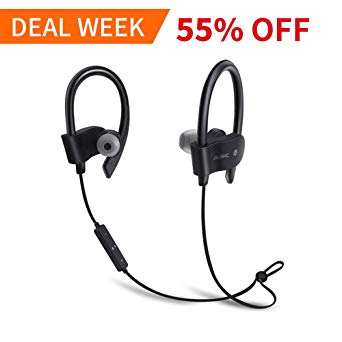 Wireless Bluetooth Headphones, Bluetooth Headsets, Built-in Mic Stereo Sound Waterproof Earbuds for Gym Running Workout (Black)