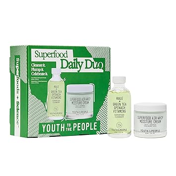 Youth To The People Superfood Daily Duo Kit - Superfood Cleanser (8oz)   Air-Whipped Moisture Cream (2oz) Skincare Kits and Gift Sets for All Skin Types