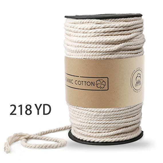 Macrame Cord, ZOUTOG 3mm x 200m (About 218 yd) Natural Cotton Soft Unstained Rope for Handmade Plant Hanger Wall Hanging Craft Making