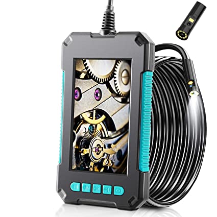 Dual Lens Inspection Camera, 8mm Industrial Endoscope 1080P with 4.3 inch IPS Color Screen, Borescope with 8 Adjustable LED Lights,IP68 Waterproof Semi-Rigid Cable Sewer Snake Camera 2600mAh (6.56FT)