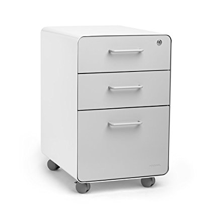 Poppin White   Light Gray Stow Rolling 3-Drawer File Cabinet, Available in 10 Colors, Legal/Letter