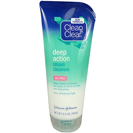 Clean & Clear Oil-Free Deep Action Cream Facial Cleanser with Salicylic Acid Acne Medication, Cooling Face Wash for Deep Pore Cleansing of Acne-Prone Skin, 6.5 oz
