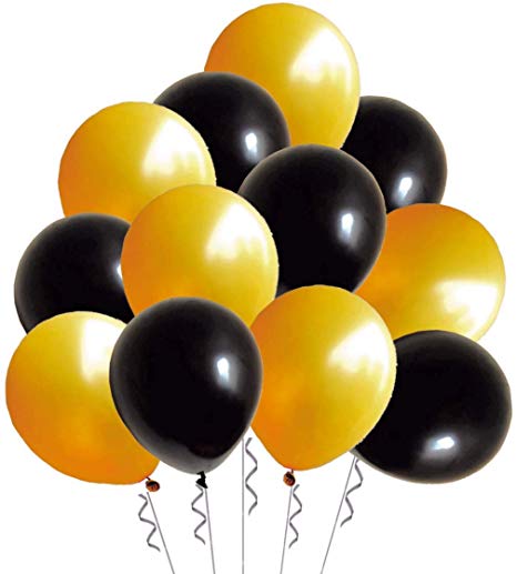 Elecrainbow 100 Pack 12 Inch 3.2 g/pc Thicken Round Pearlescent Latex Gold Black Balloons for Party Decorations, Black Gold Balloons Assorted