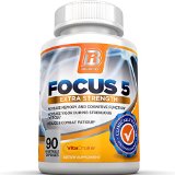 BRI Nutrition Focus5 - Patented and Proven Results - 100 Natural Focus Formula - Pure and Potent Brain Function Booster Supplement - 90 Veggie Capsules - With Vitamins Minerals Herbs and Nootropics