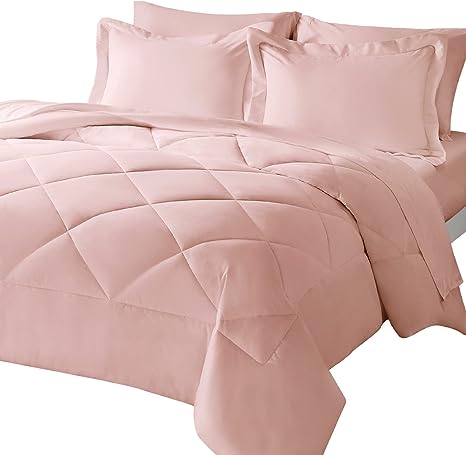 CozyLux King Comforter Set with Sheets 7 Pieces Bed in a Bag Pink All Season Bedding Sets with Comforter, Pillow Shams, Flat Sheet, Fitted Sheet and Pillowcases