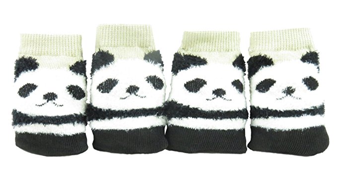 Cute Panda Furniture Chair Leg Socks Floor Protector 3.75" x 2.5" Polyester White Black (8 Pack)