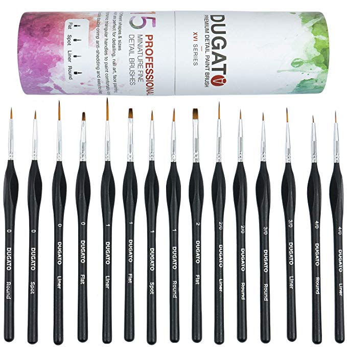 Detail Paint Brush Set By DUGATO – Minute Series XVI 15pc Miniature Paint Brush Set With Ergonomic Triangular Handles – Precision Paint Brush Set For Acrylic, Watercolor, Oil Art & Face- Nail Painting