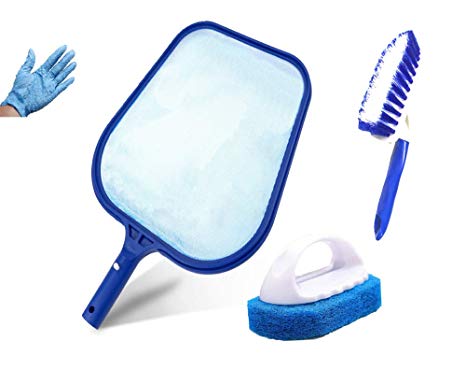 Kungfu Mall Hot Tub Cleaning Kit Accessories Contain Pool Net, Paddling Pool Brush and Scrubber Pad, with a Pair Gloves as a Gift, All in 1