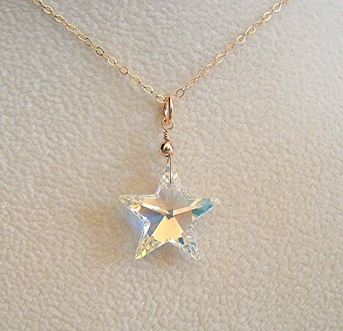 Aurora Borealis Star Swarovski Elements Crystal Pendant 20" Necklace Gold Filled