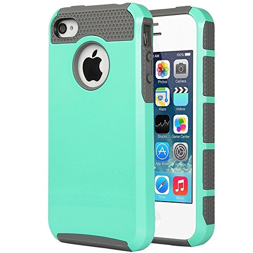 iPhone 4S Case ,iPhone 4 Case,4S Case,ULAK [ Colorful Series ] Dual Layer Hybrid Slim Hard Case for iPhone 4S & iPhone 4 with Hard PC Cover and Soft Inner TPU (Light Blue/Gray)