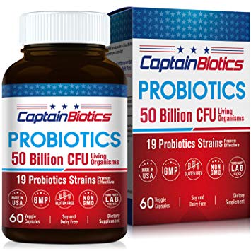 CaptainBiotics Probiotics -50 Billion CFU per 2 Caps - 60 Vegetarian Caps - 19 Science-Backed Strains, Shelf Stable, Controlled Release, Stomach Acid Resistant, Superior Adherent