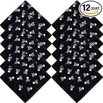12 Pieces Pirate Bandana Black Pirate Captain's Headscarf for Pirate Theme Party, Halloween and Children Party Favors