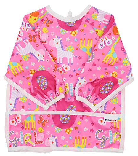 Pikababy Waterproof Long Sleeved bib with pocket for toddlers, girl boy, unisex