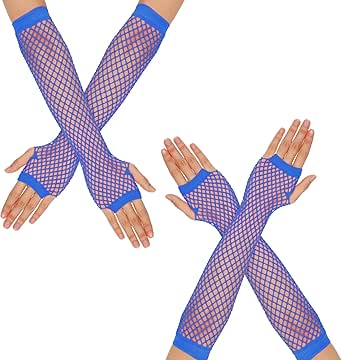 2 Pairs Fingerless Fishnet Gloves Long Fishnet Mesh Gloves 80s 90s Party Costume Accessories for Women and Girls