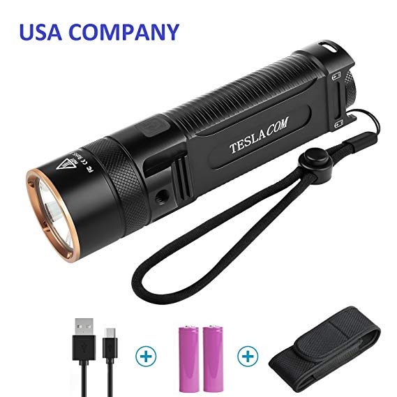 TESLACOM Rechargeable Flashlight Tactical Super Bright 1200lumens Cree XM-L2 with Holster Decent Gift for Nature Exploration Camping Hiking Emergency & EDC