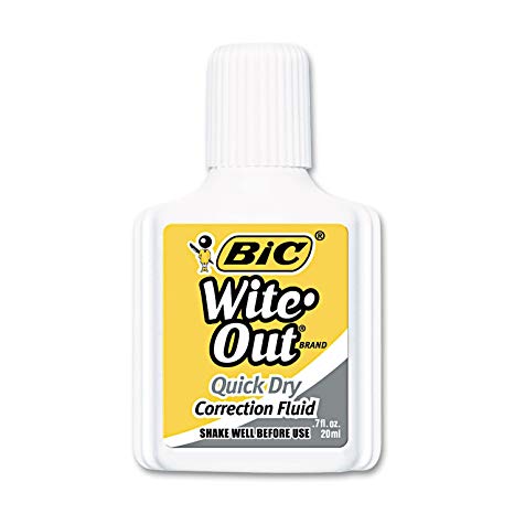 BIC Wite-Out Brand Quick Dry Correction Fluid, 20 ml, White, 12-Count