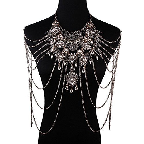 Holylove Vintage Punk Crystal Body Jewelry for Decoration Photography Prop Collections Party with Gift Box-BN622