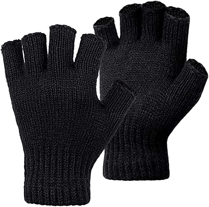 Black Mens Boys Girls Women Warm Half Finger Fingerless Gloves